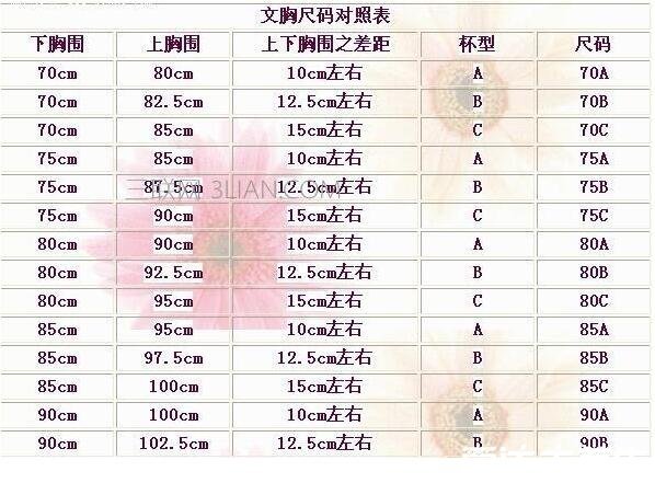 内衣abcd罩杯怎么计算区分大小，上下胸围差决定罩杯的尺寸