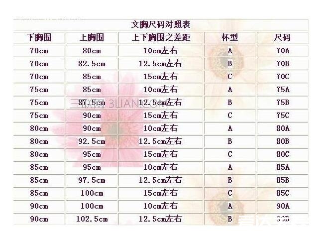 胸罩ABCD尺码表，快来测一测你属于哪个罩杯