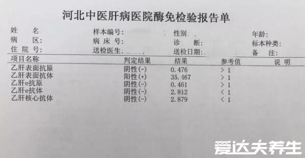 乙肝五项正常结果图，只有乙肝表面抗体为阳性就是健康的