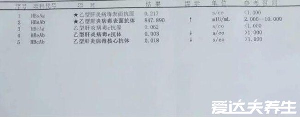 乙肝五项正常结果图，只有乙肝表面抗体为阳性就是健康的